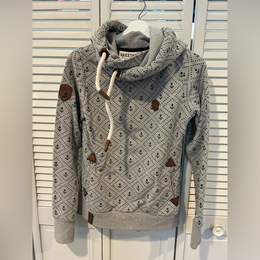 Naketano grey anchor hoodie - medium